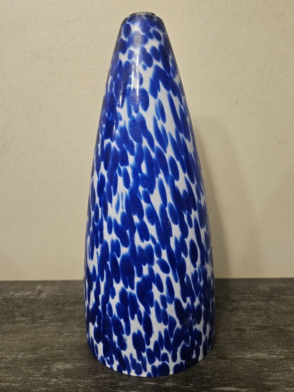 Vintage Hand-Blown Blue & White Spatter Art Glass Pendant Light Shade Cone